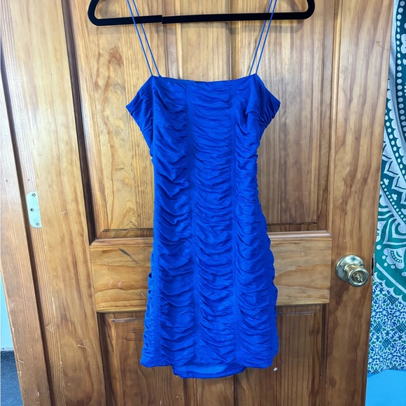 WINDSOR | Blue Ruched Open Back Mini Dress - Picture 2 of 8